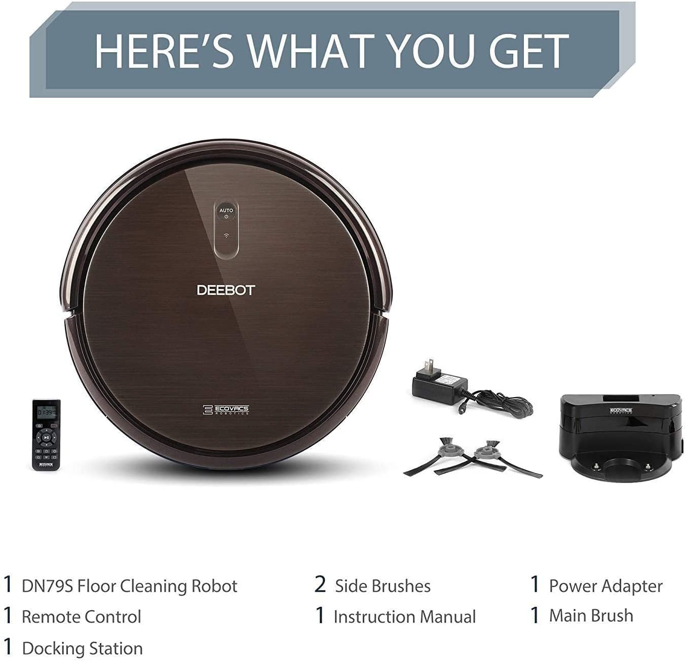 ECOVACS DEEBOT N79S Robotic Vacuum Cleaner with Max Power Suction, Dark Brown
