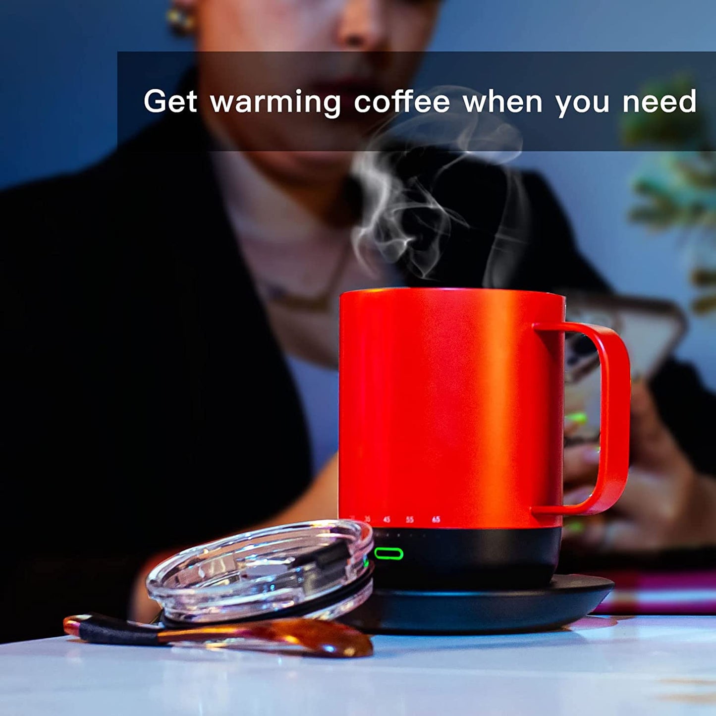 VSITOO Temperature Control Smart Mug with Lid, Coffee Warmer Mug...