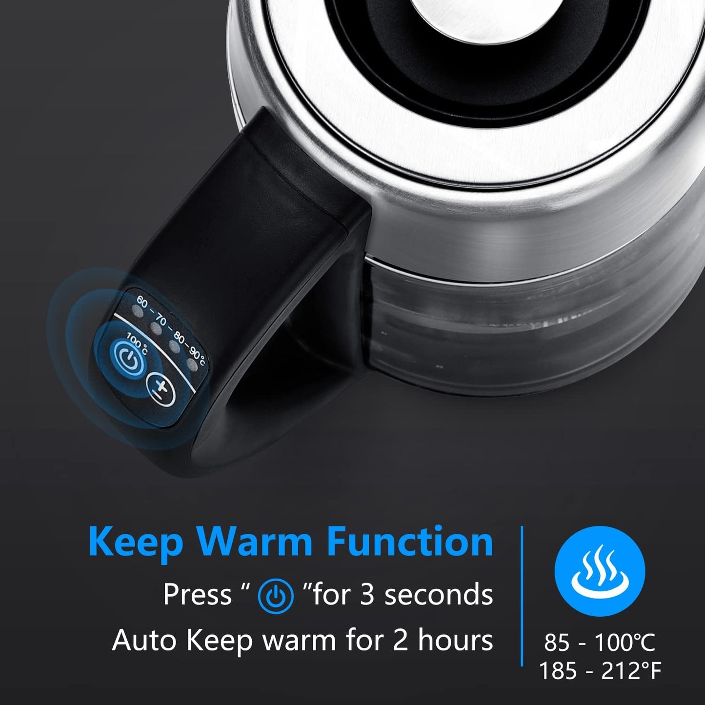 Aigostar Electric Kettle Temperature Control & Tea Infuser 1.7L, Hot Black