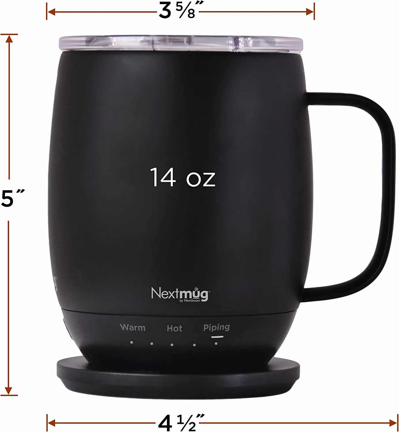 Nextmug - Temperature-Controlled, Self-Heating Coffee Mug (Black - 14 Black