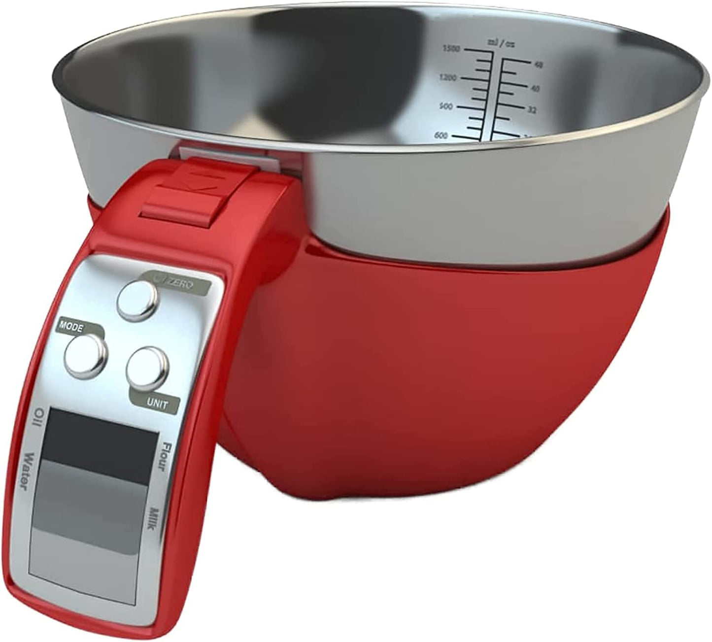 Fradel Digital Kitchen Food Scale with Bowl (Removable) and Measuring Cup Red