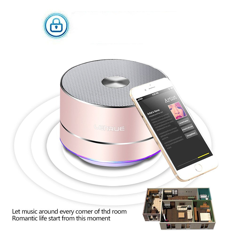 A2 LENRUE Portable Wireless Bluetooth Speaker with Rose Gold