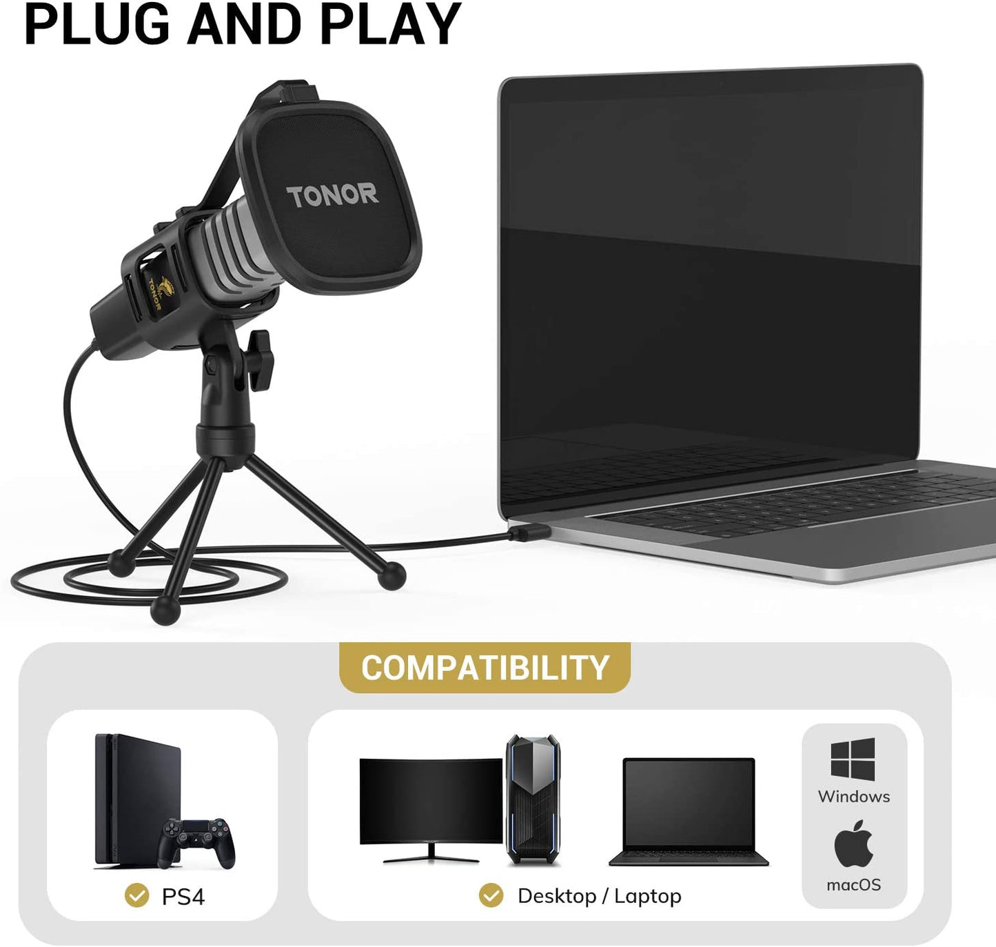 USB Microphone, TONOR Condenser Computer PC Mic with Tripod Stand, Pop...