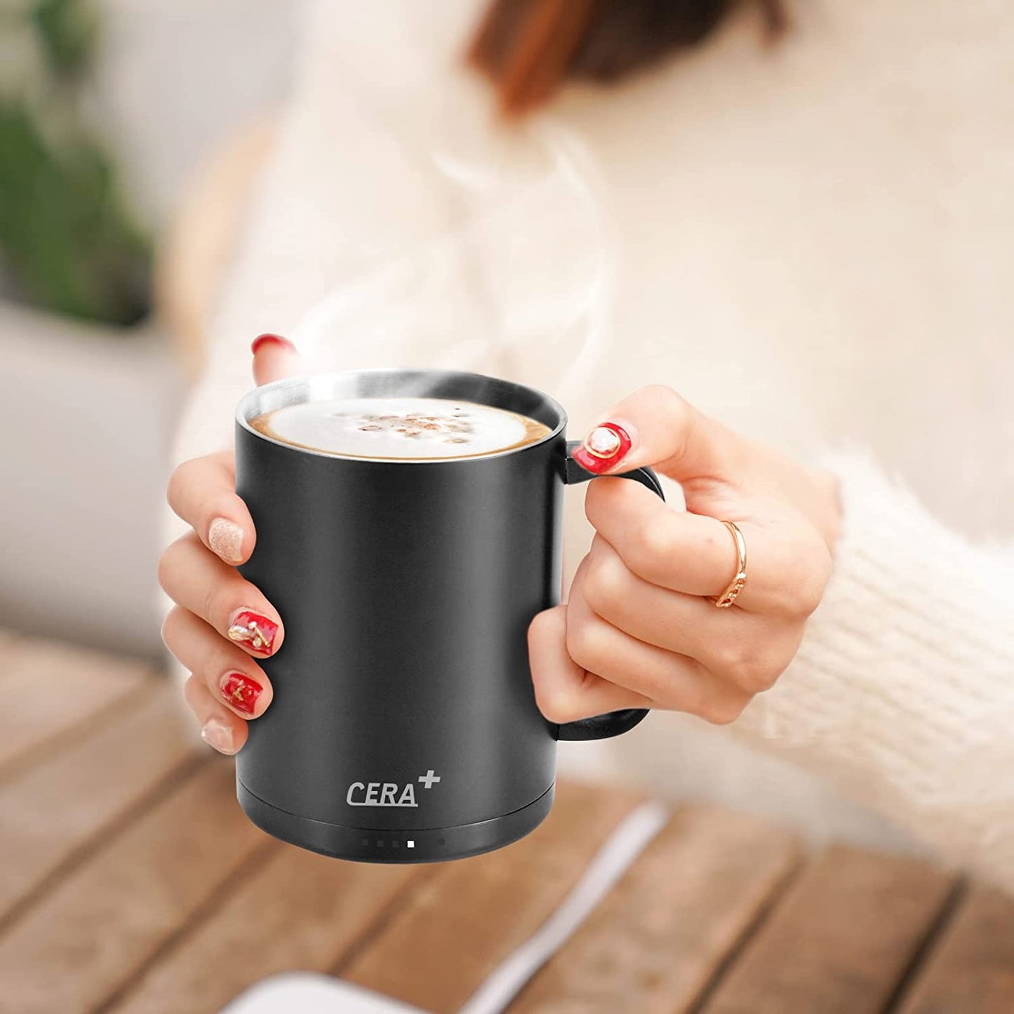 CERA+ Temperature Control Smart Mug with Lid, 14oz, Self Heating, 1.5-hr...