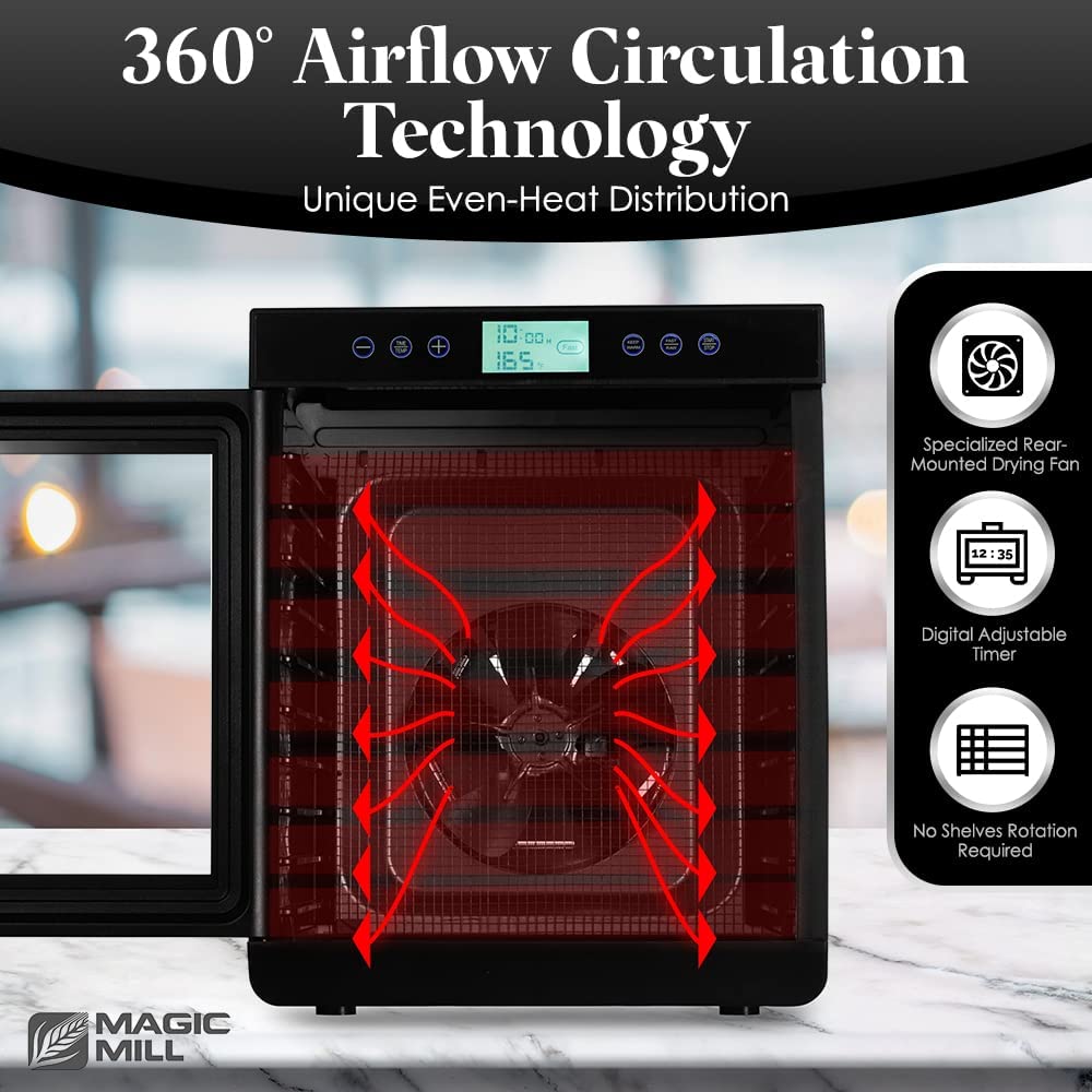 Magic Mill Food Dehydrator Machine - Easy 7 Trays Stainless Steel, Black