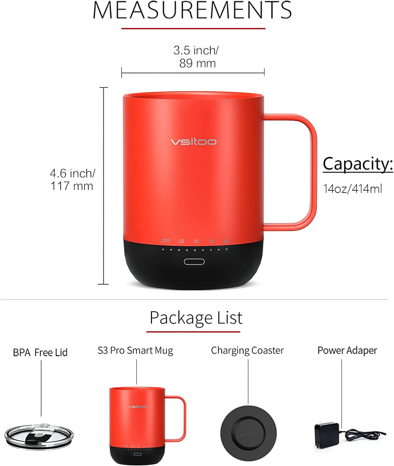 VSITOO Temperature Control Smart Mug with Lid, Coffee Warmer Mug...