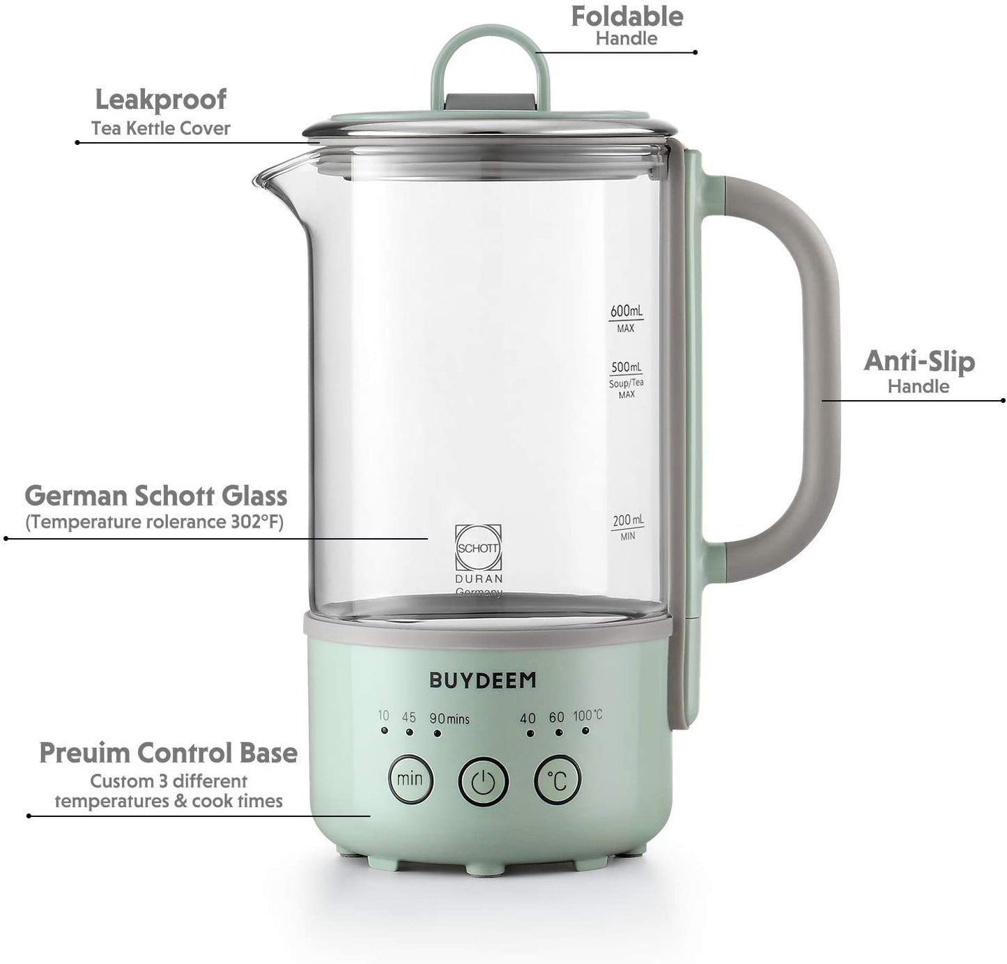 BUYDEEM K313 Travel Electric Kettle, Mini Healthy-Care Beverage Cozy Greenish