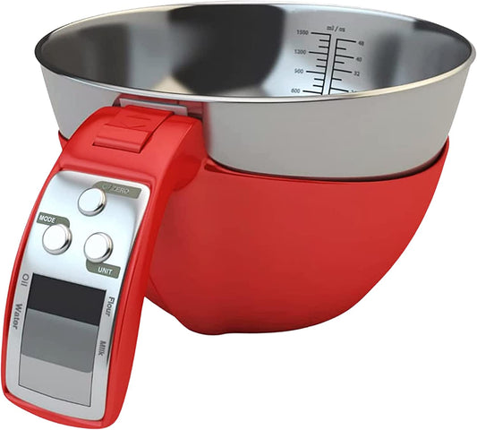 Fradel Digital Kitchen Food Scale with Bowl (Removable) and Measuring Cup Red