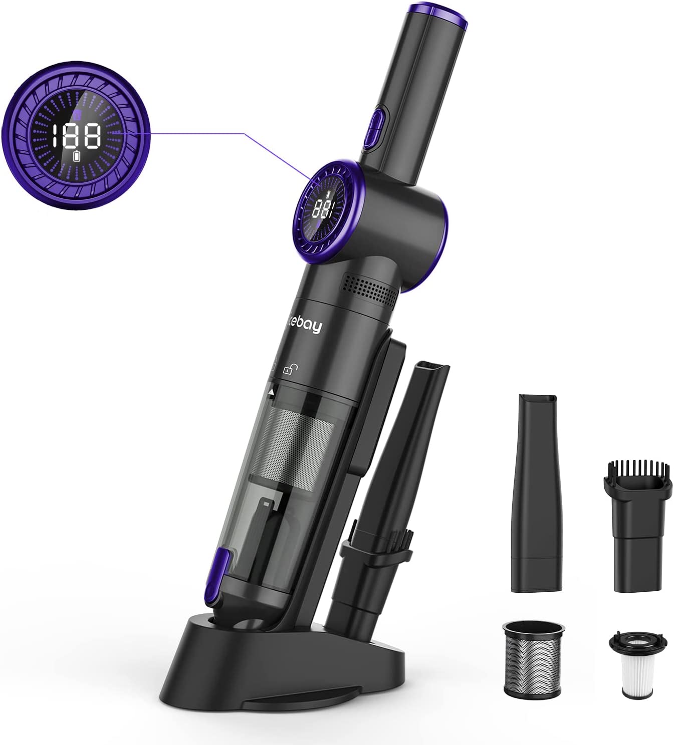 Nicebay Handheld Vacuum Cordless, 15KPA Strong Suction Hand Black & Purple