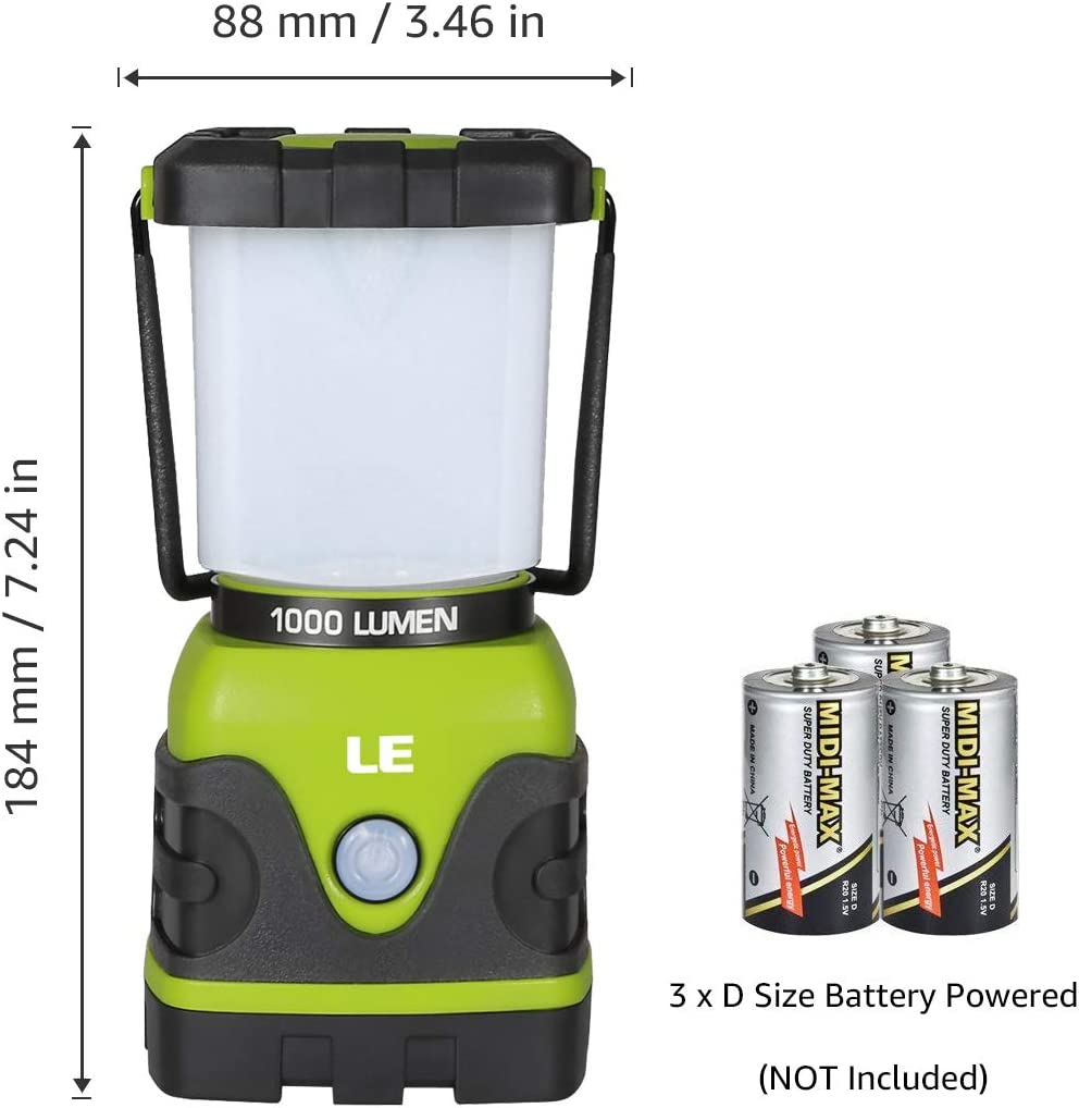 LE LED Camping Lantern, Battery Powered 1000lm Black and Green