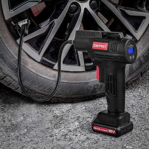 Eastvolt 12V Tire Inflator Air Compressor, Cordless air inflator, Black + Red