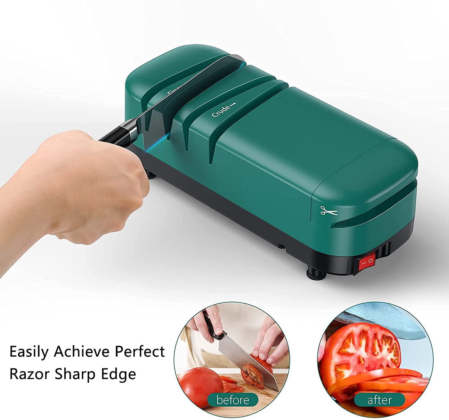 Kitchen Knife Sharpener for Straight Knives Scissors, Electric Green