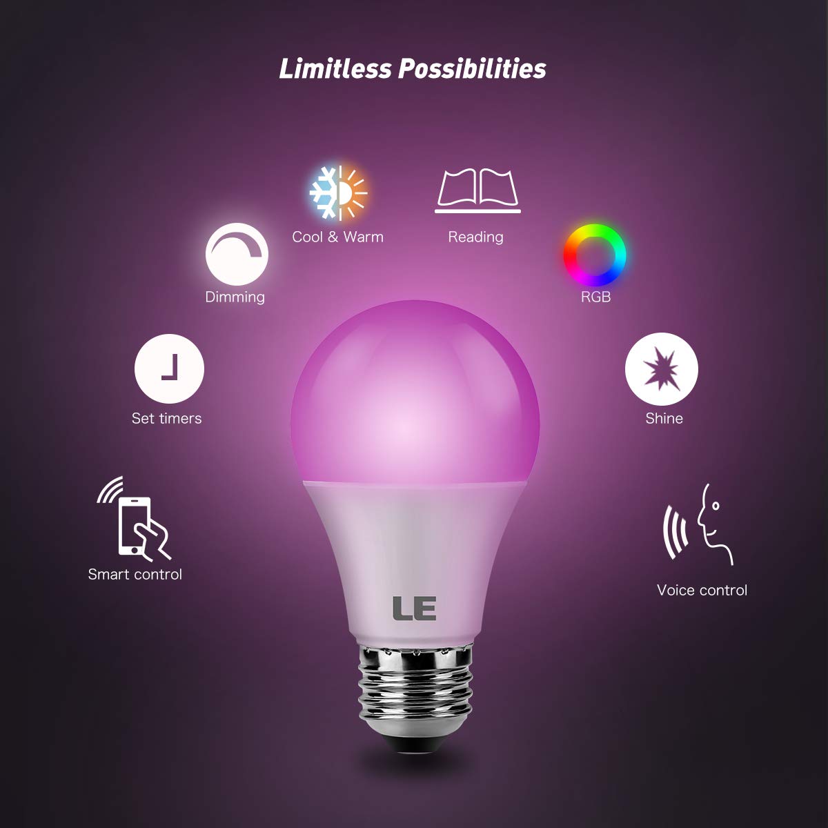 LE LampUX WiFi Smart Light Bulbs Works with Alexa Google