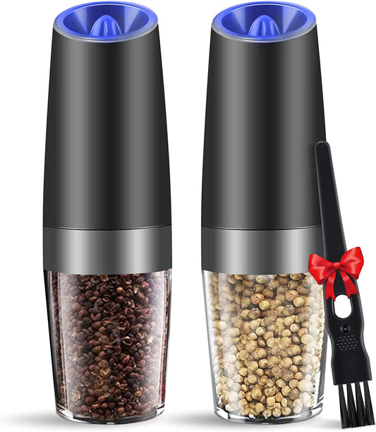 MOVNO Gravity Electric Salt and Pepper Grinder Set of 2 with Blue LED Black