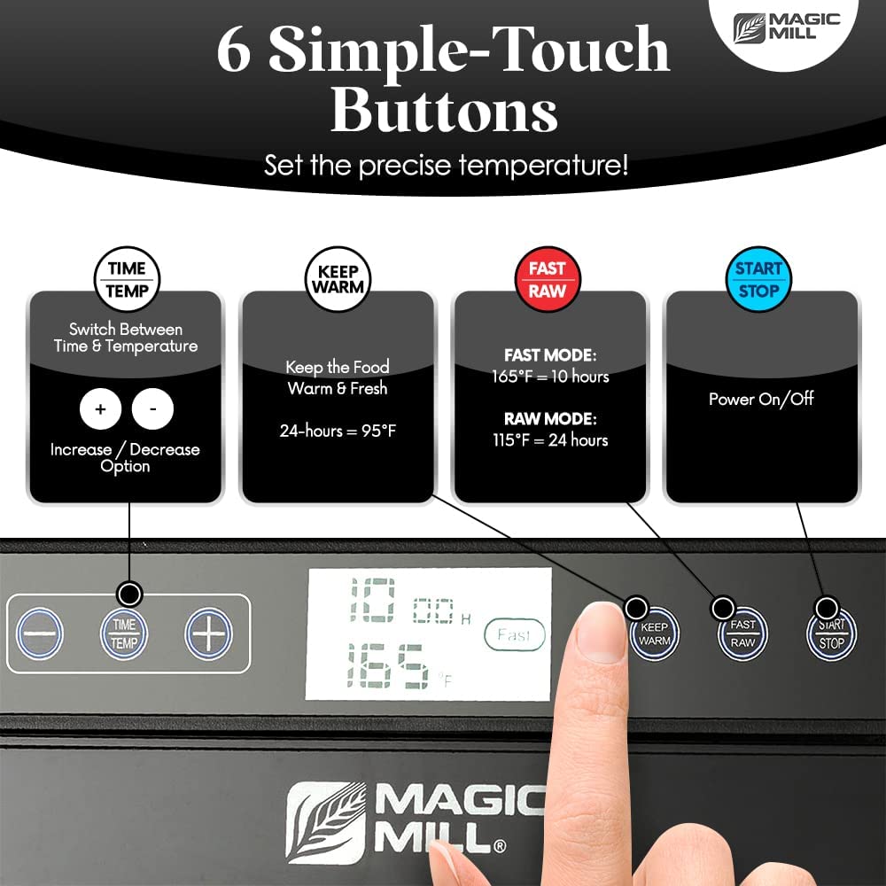 Magic Mill Food Dehydrator Machine - Easy 7 Trays Stainless Steel, Black