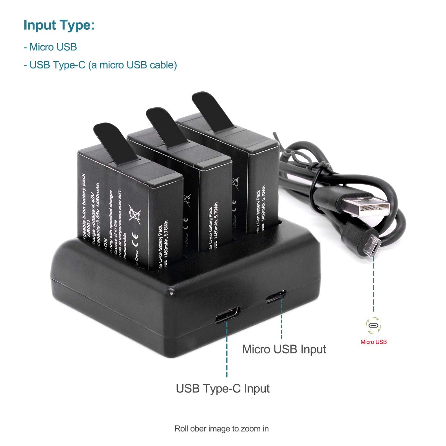 Artman GoPro Hero 5/6/7 1480mah Replacement Batteries (3 Pack) and 3-Channel...