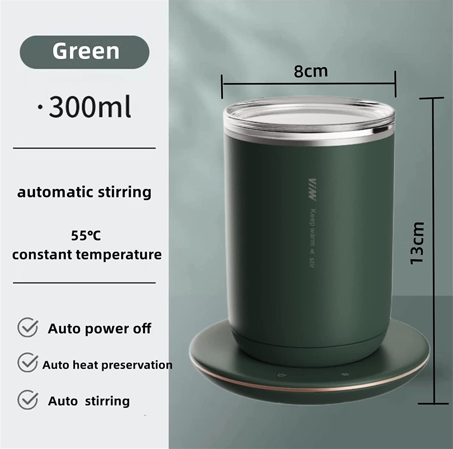Temperature Control Smart Self Stirring Coffee Mug with Lid,auto A-green