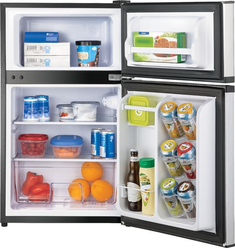 Insignia™ - 3.0 Cu. Ft. Mini Fridge with Top Freezer - Stainless steel