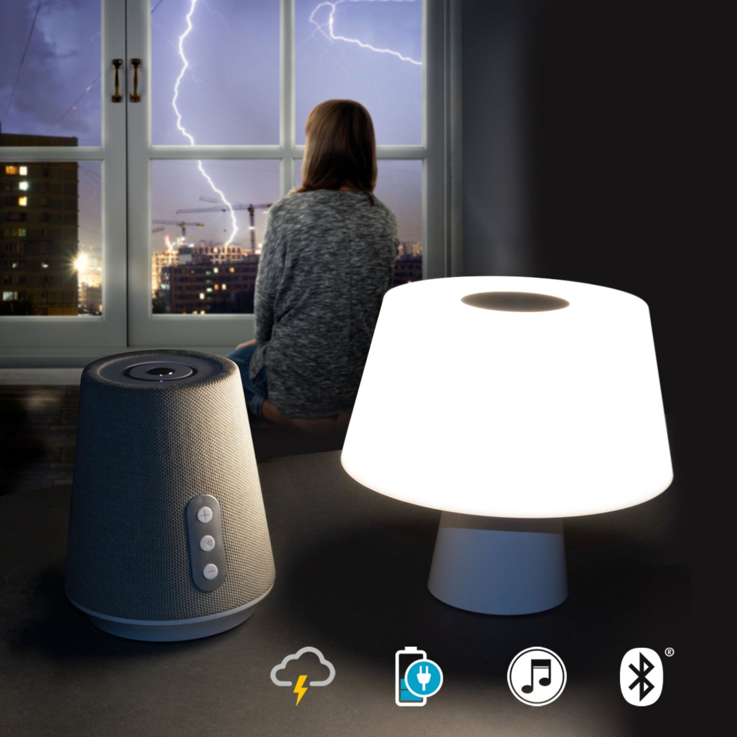 OttLite - Entertain LED Speaker Lamp - Gray and White