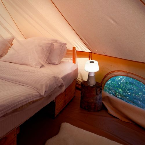 OttLite - Entertain LED Speaker Lamp - Gray and White