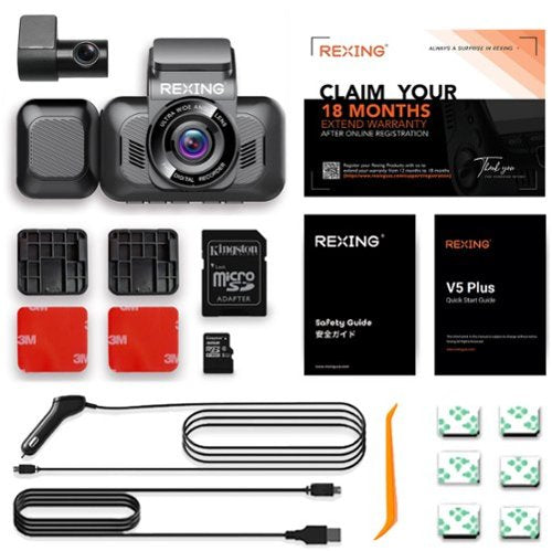 Rexing - V5 Plus 3-Channel 4K Dash Cam 2.7" LCD with Voice Control, Wi-Fi,...