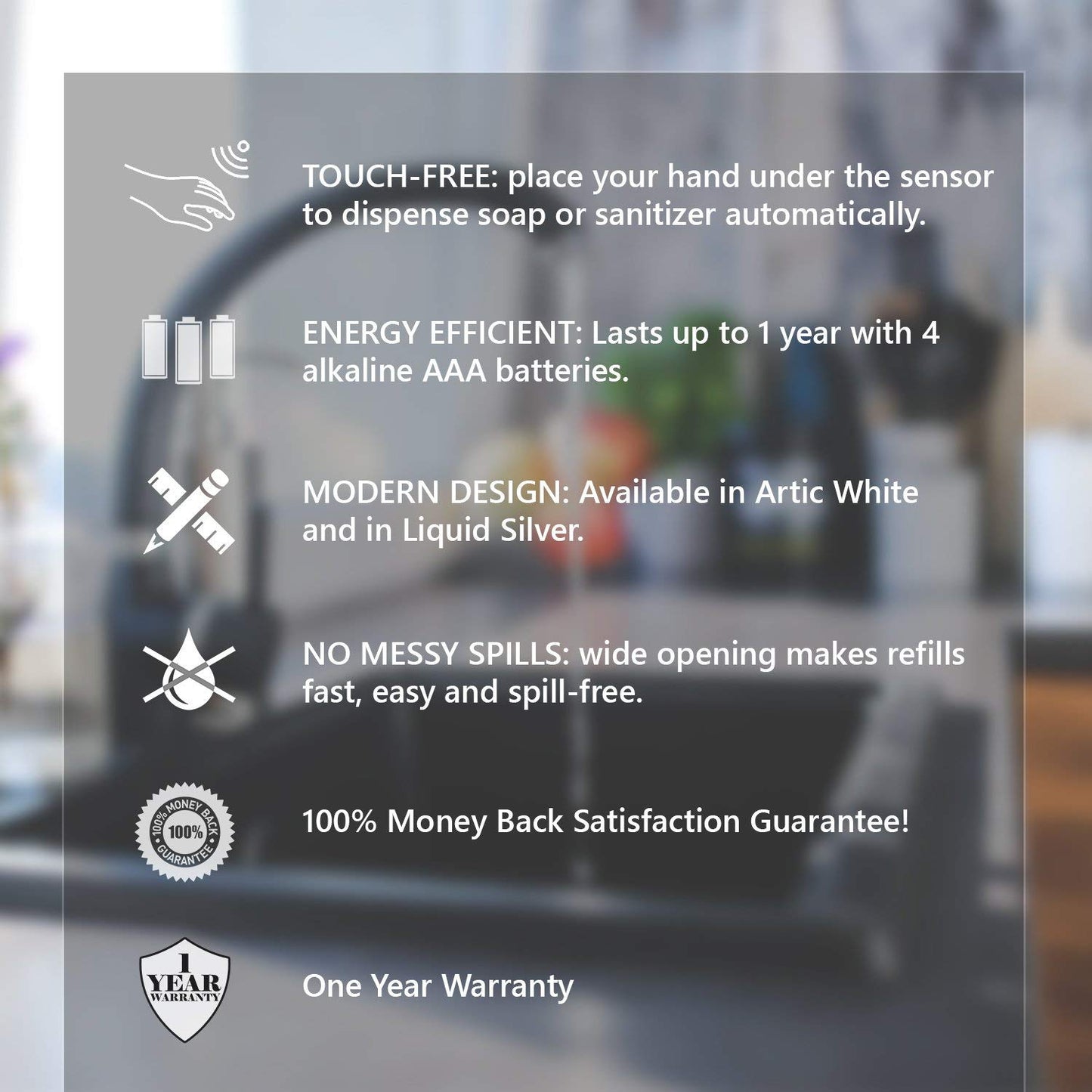 Simpleone Automatic Touchless Soap Dispenser New Improved Design – White