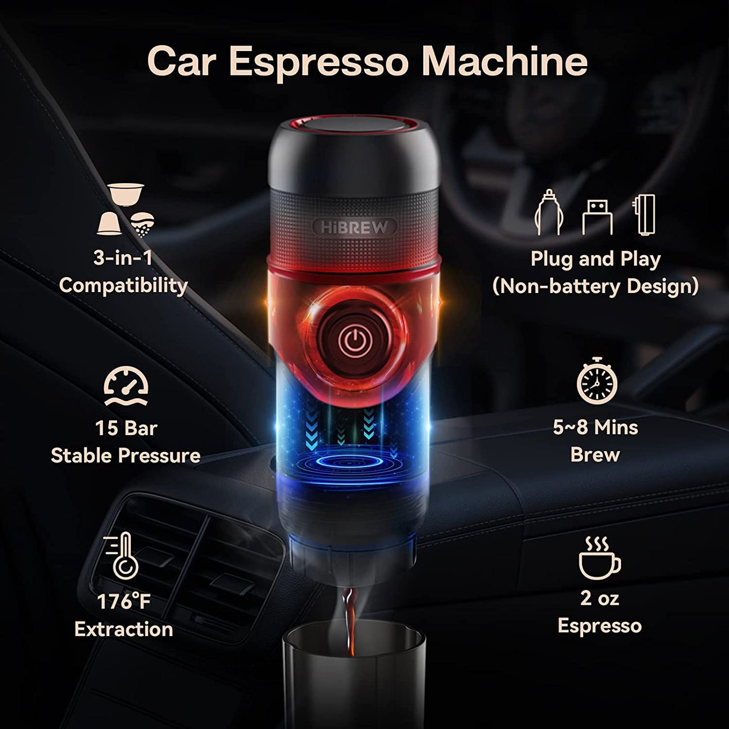 HiBREW 3-in-1 Portable Espresso Maker for Car, Nes* Premium, Green
