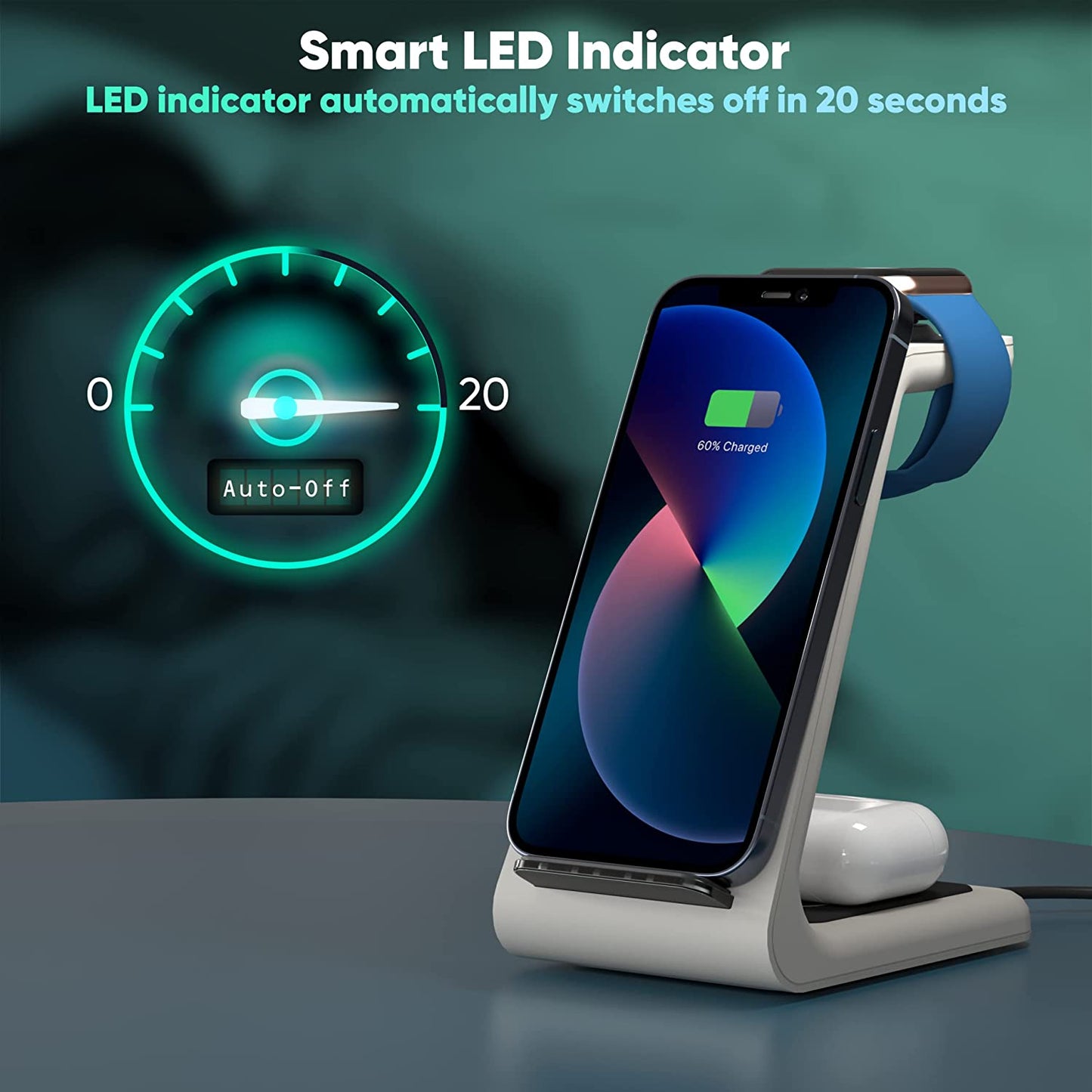 Quezqa Wireless Charging Stand - Fast Charger - 3 in 1 Grey