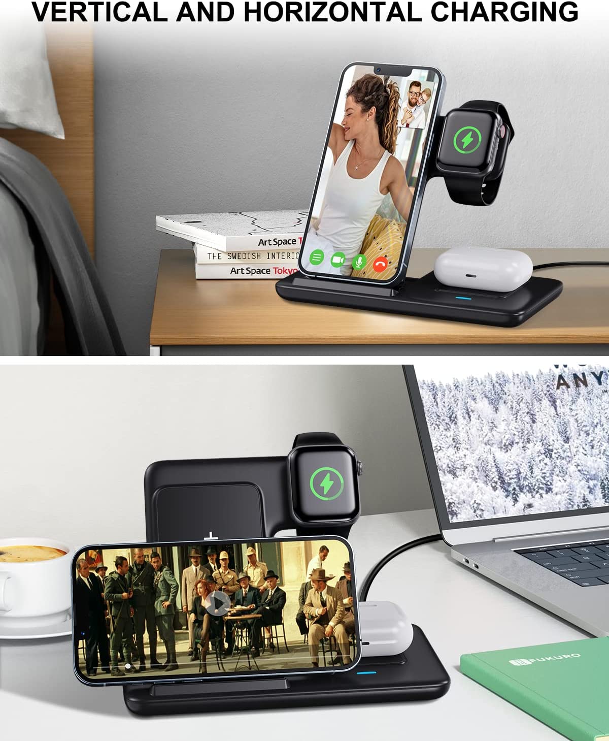 Wireless Charging Station, 3 in 1 Charger Awireless charger -black