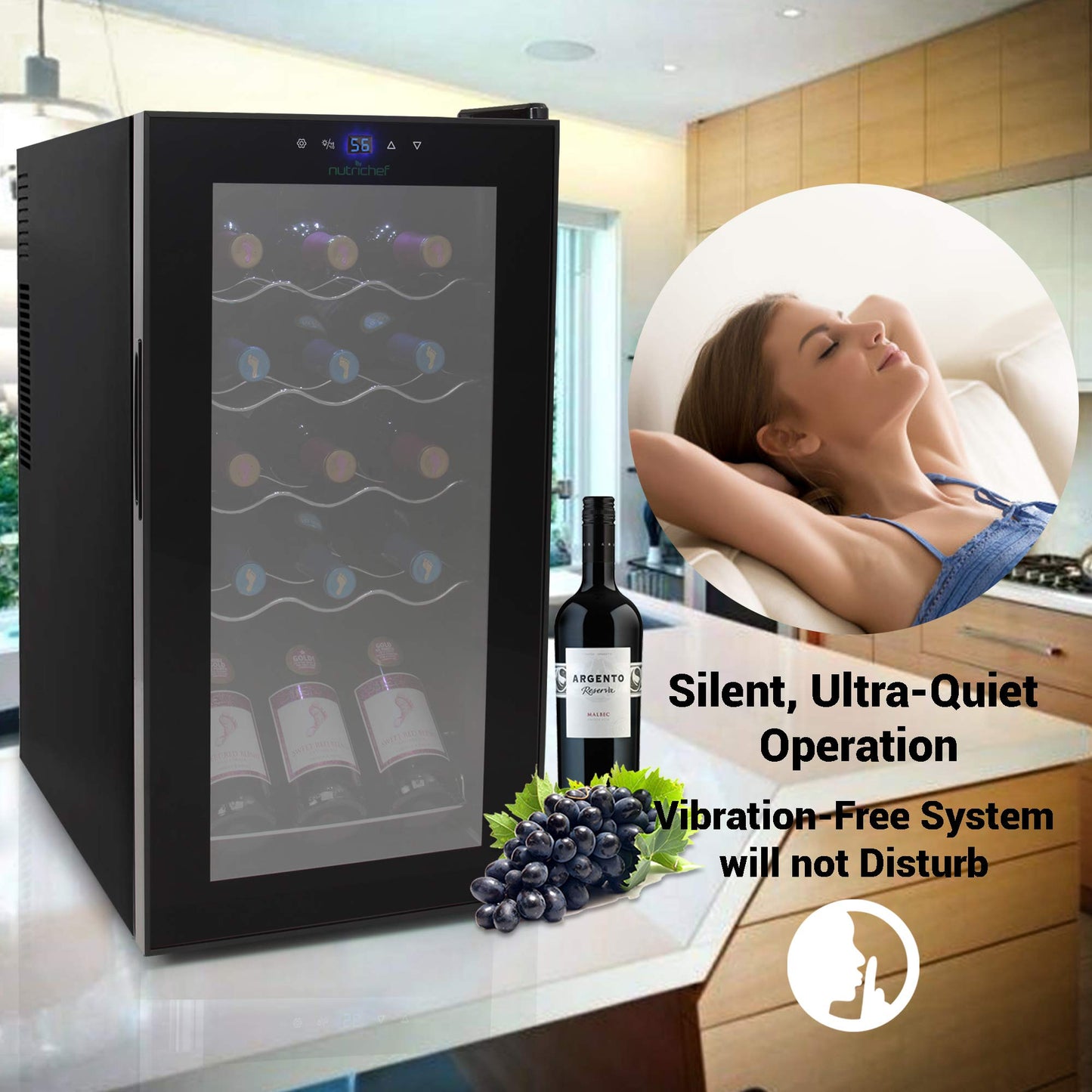 Counter Top Wine Cellar, Quiet Operation Fridge Touch Temperature Control