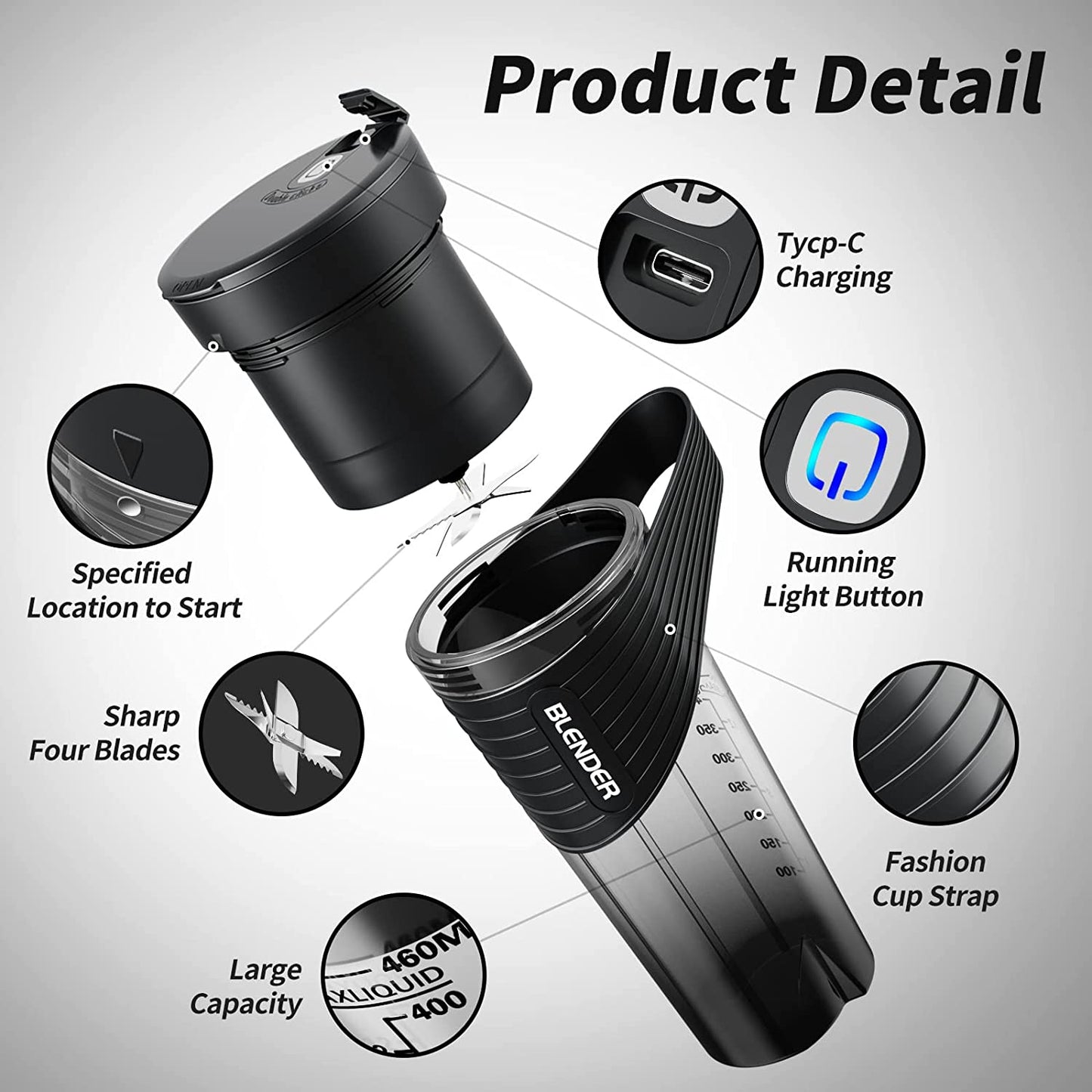 Xibonol Portable Blender, Blender for Shakes and Smoothies, 16 Oz Black
