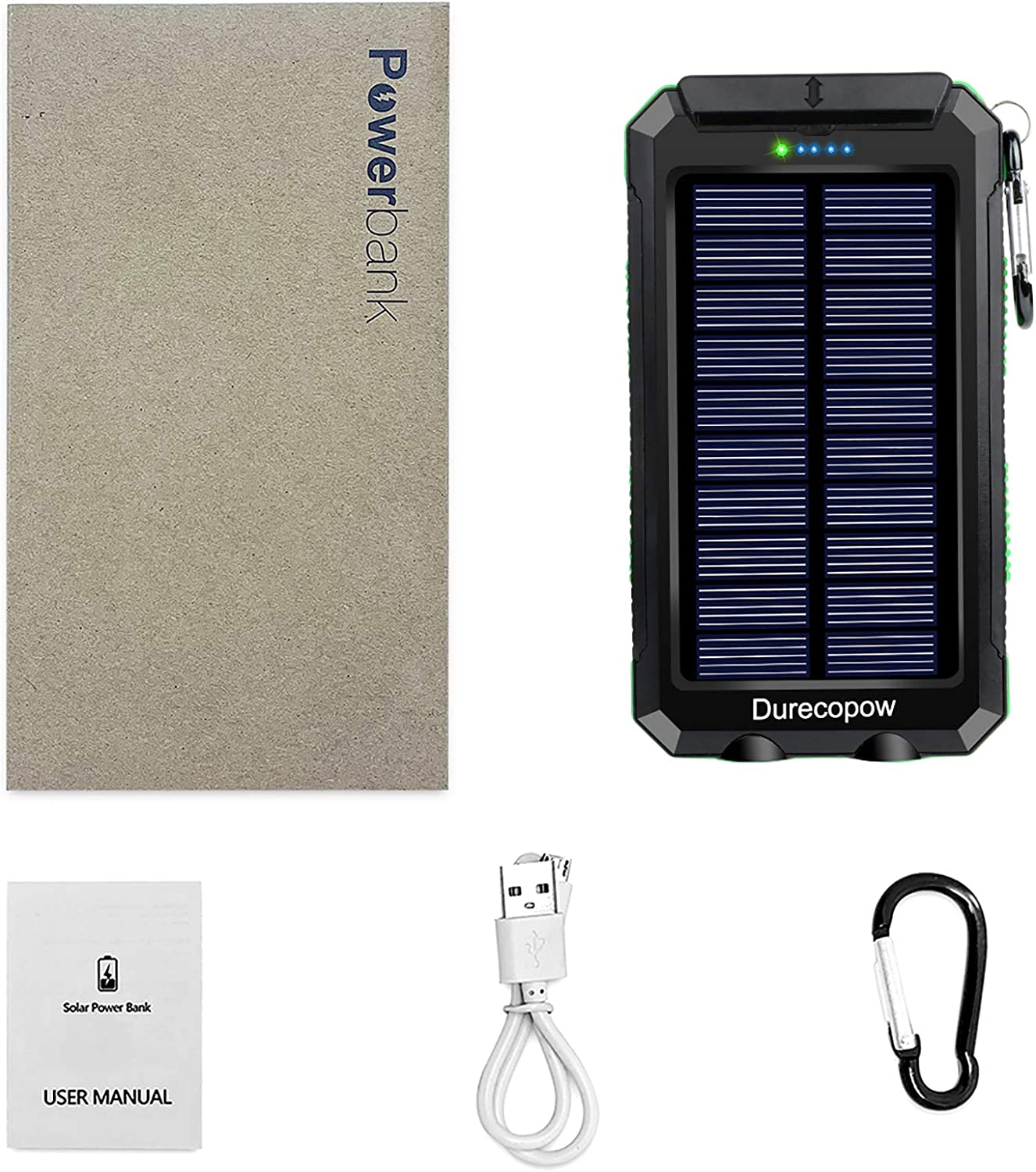Durecopow Solar Charger, 20000mAh Portable Outdoor Waterproof 20000mAh-Green