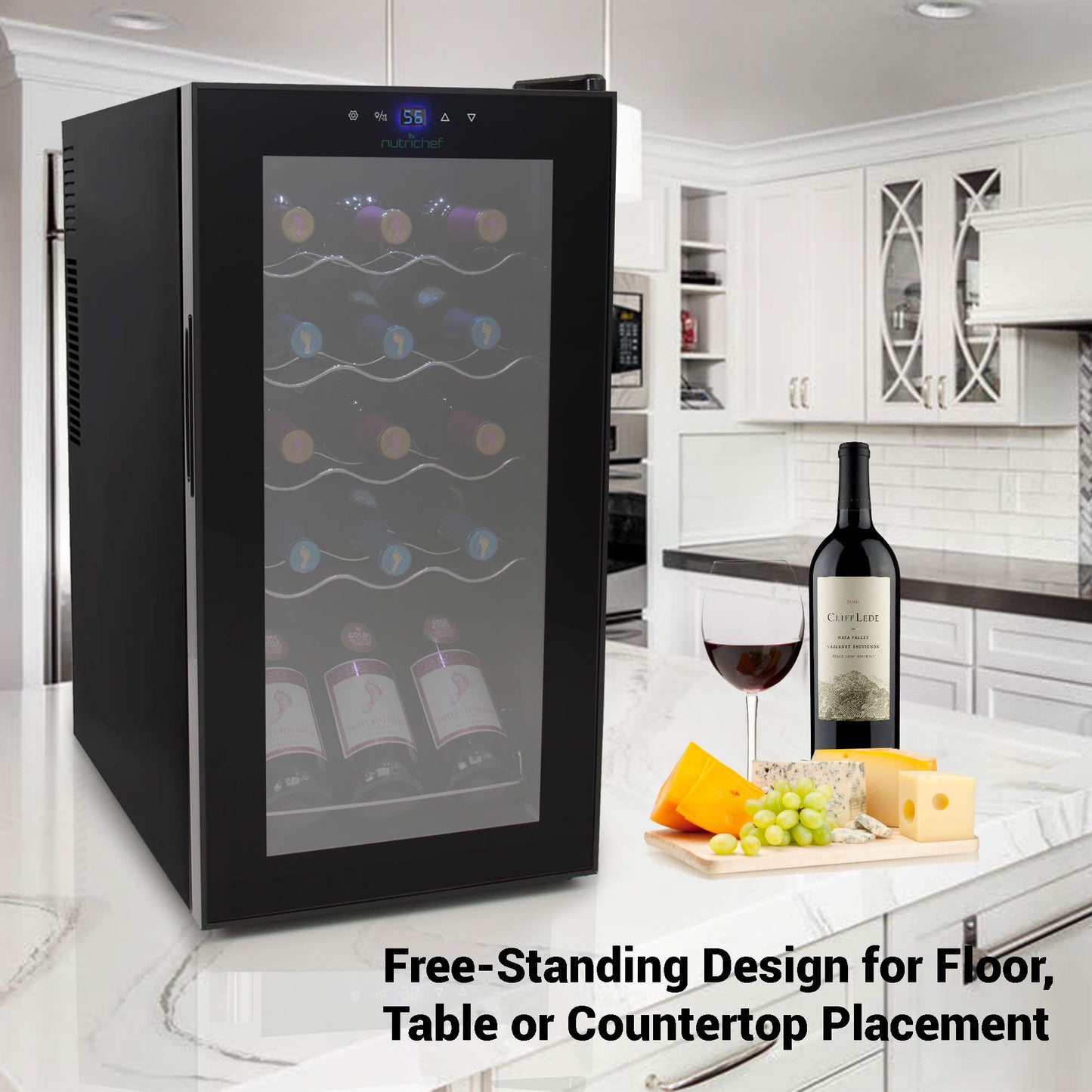 Counter Top Wine Cellar, Quiet Operation Fridge Touch Temperature Control