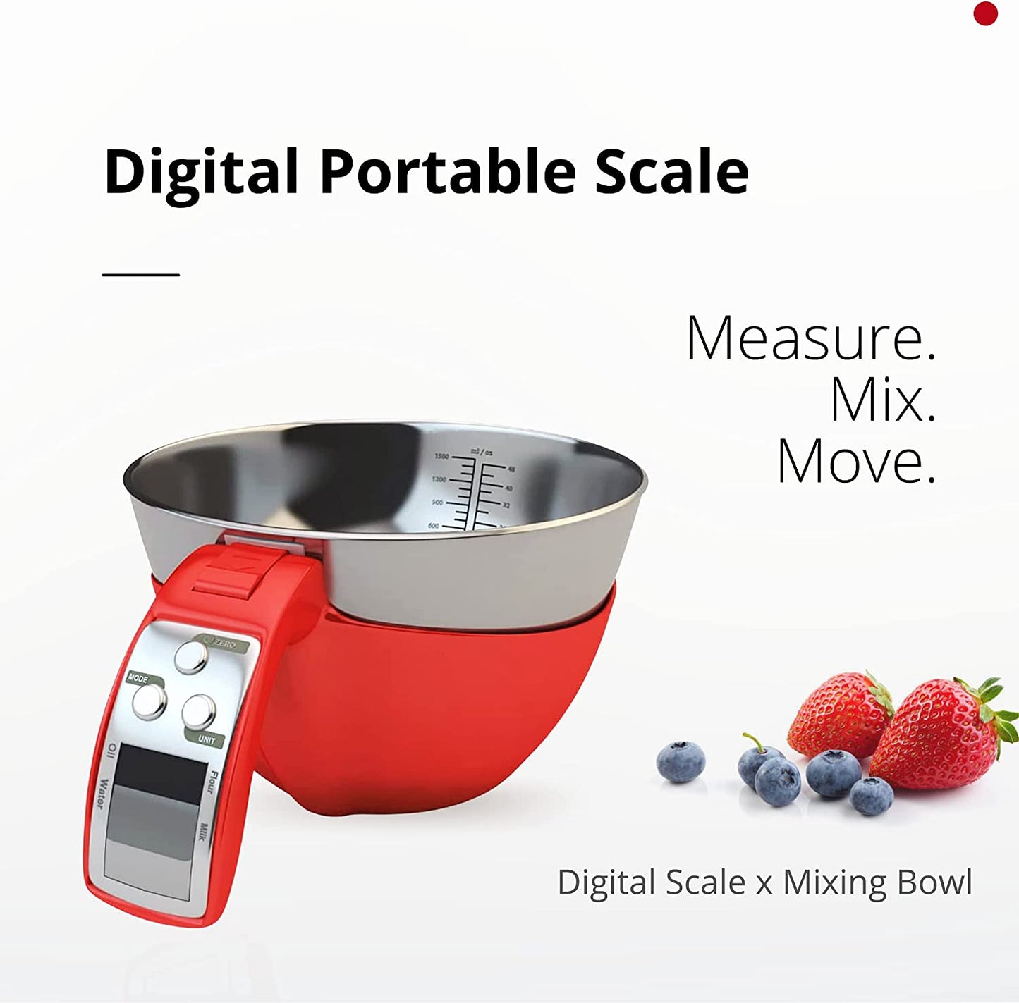 Fradel Digital Kitchen Food Scale with Bowl (Removable) and Measuring Cup Red