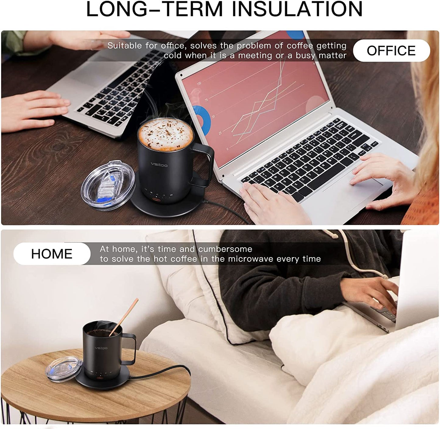 vsitoo S3 Pro Temperature Control Smart Mug with Lid, Coffee Warmer Black