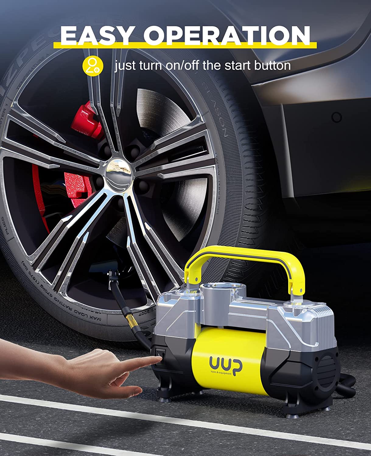 UUP Tire Inflator Air Compressor, 150PSI 12V DC Double Cylinders Heavy Yellow