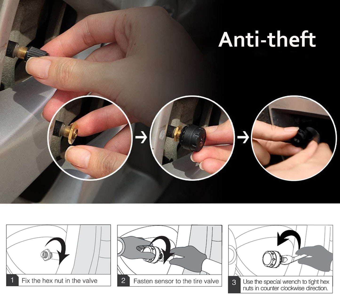 VESAFE Wireless Tire Pressure Monitoring System (TPMS) for round display