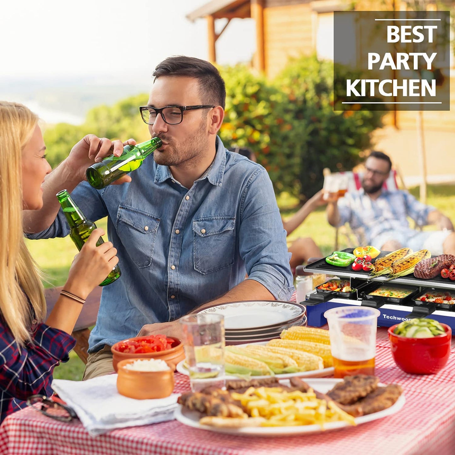 Techwood 1500W Raclette Electric Indoor Grill, 8-Serving 20*7.1*11, Blue