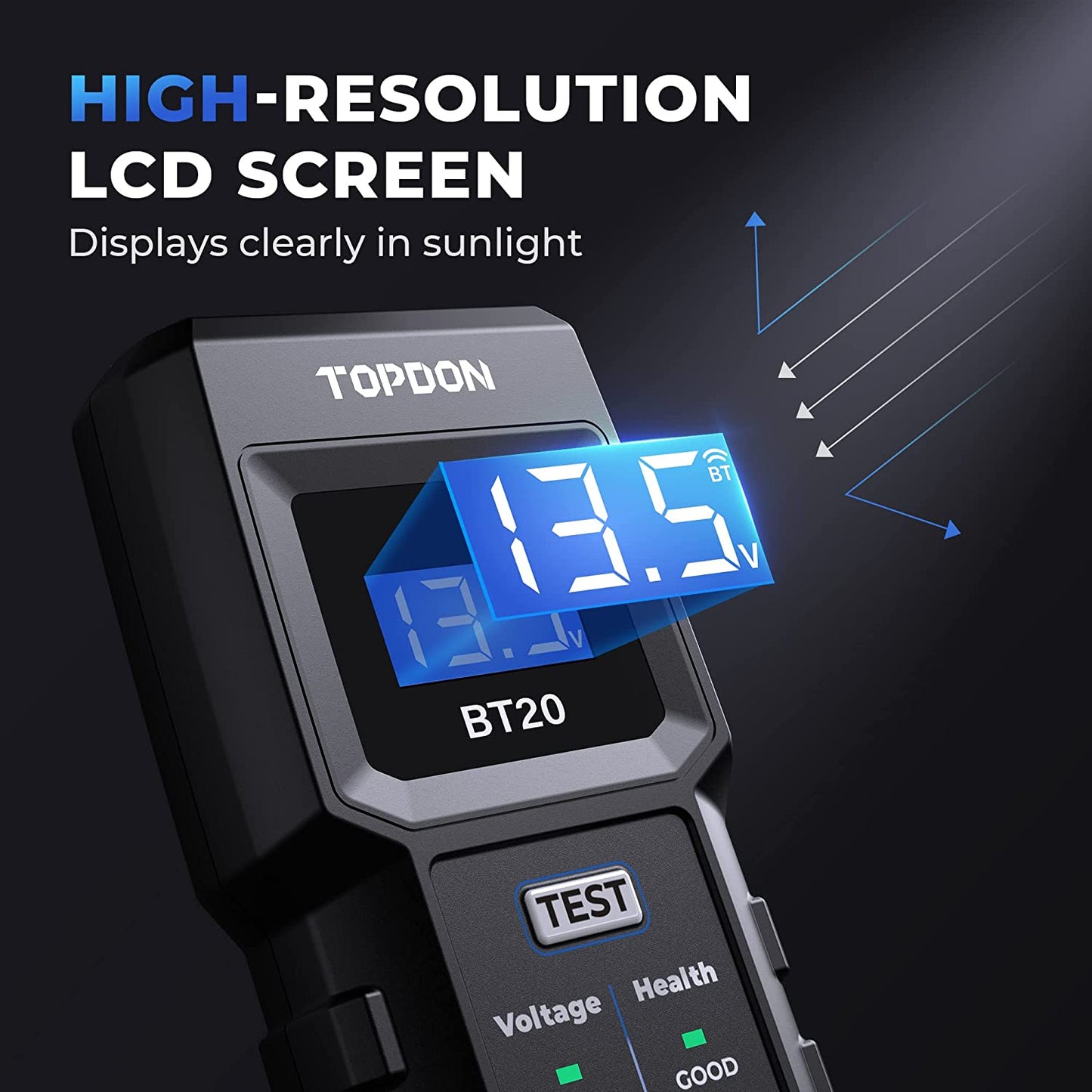 12V Car Battery Tester, TOPDON BT20 Load Voltage Red, Black