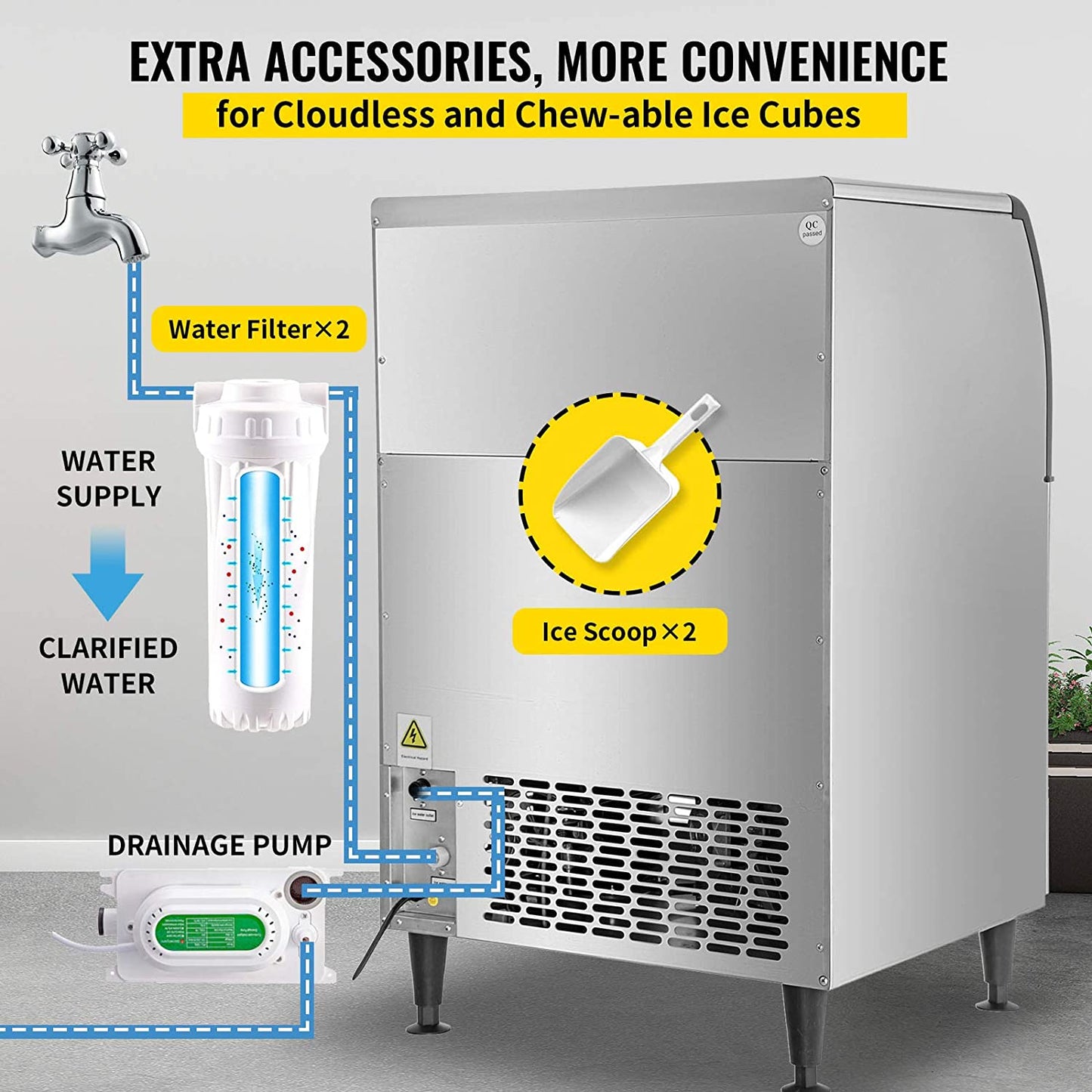 VEVOR 110V Commercial Ice Maker 265LBS/24H, Large Storage Bin 121LBS, 265LBS