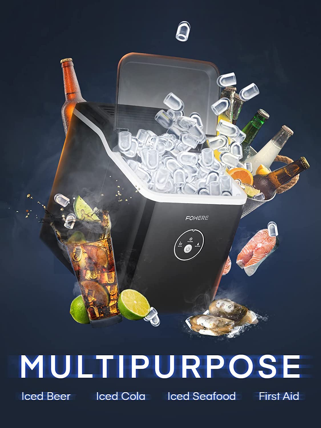 Ice Makers Machine Countertop, 9 Cubes Ready in 6 Mins, 28lbs 24Hrs, LED...