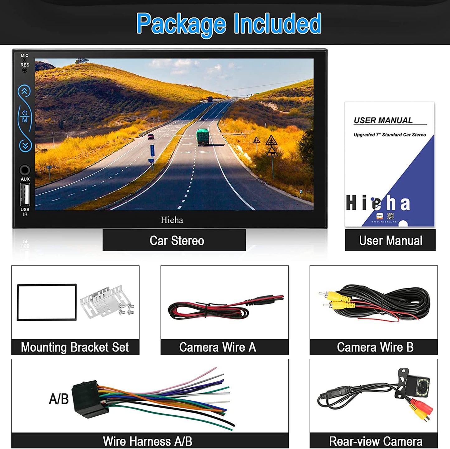 Hieha Car Stereo Compatible with Apple Carplay and Android Auto, 7 Inch Black