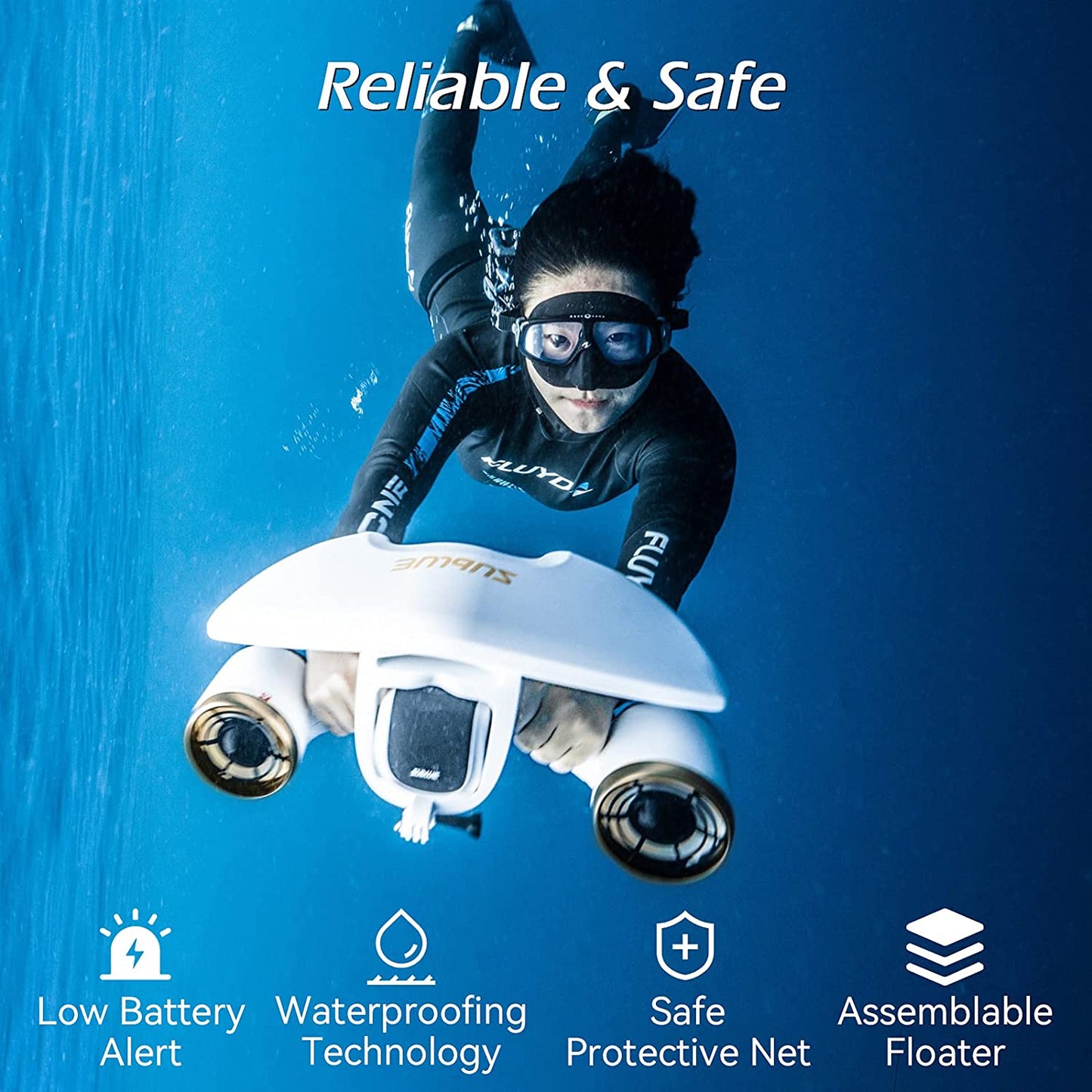 sublue WhiteShark Mix Underwater Scooter Dual Motors, mix pro White & Gold