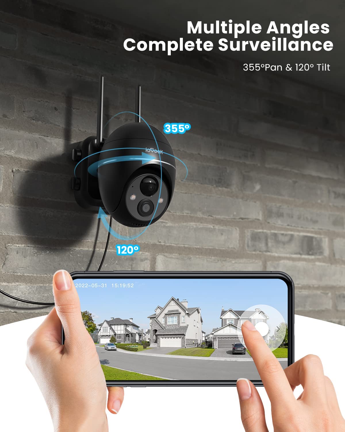 Security Cameras Wireless Outdoor, 2K Solar security camera System 360° PTZ...
