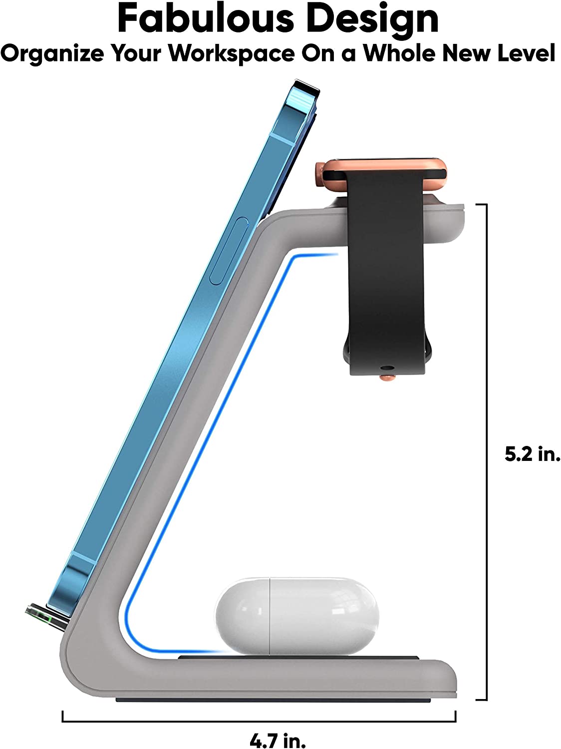 Quezqa Wireless Charging Stand - Fast Charger - 3 in 1 Grey
