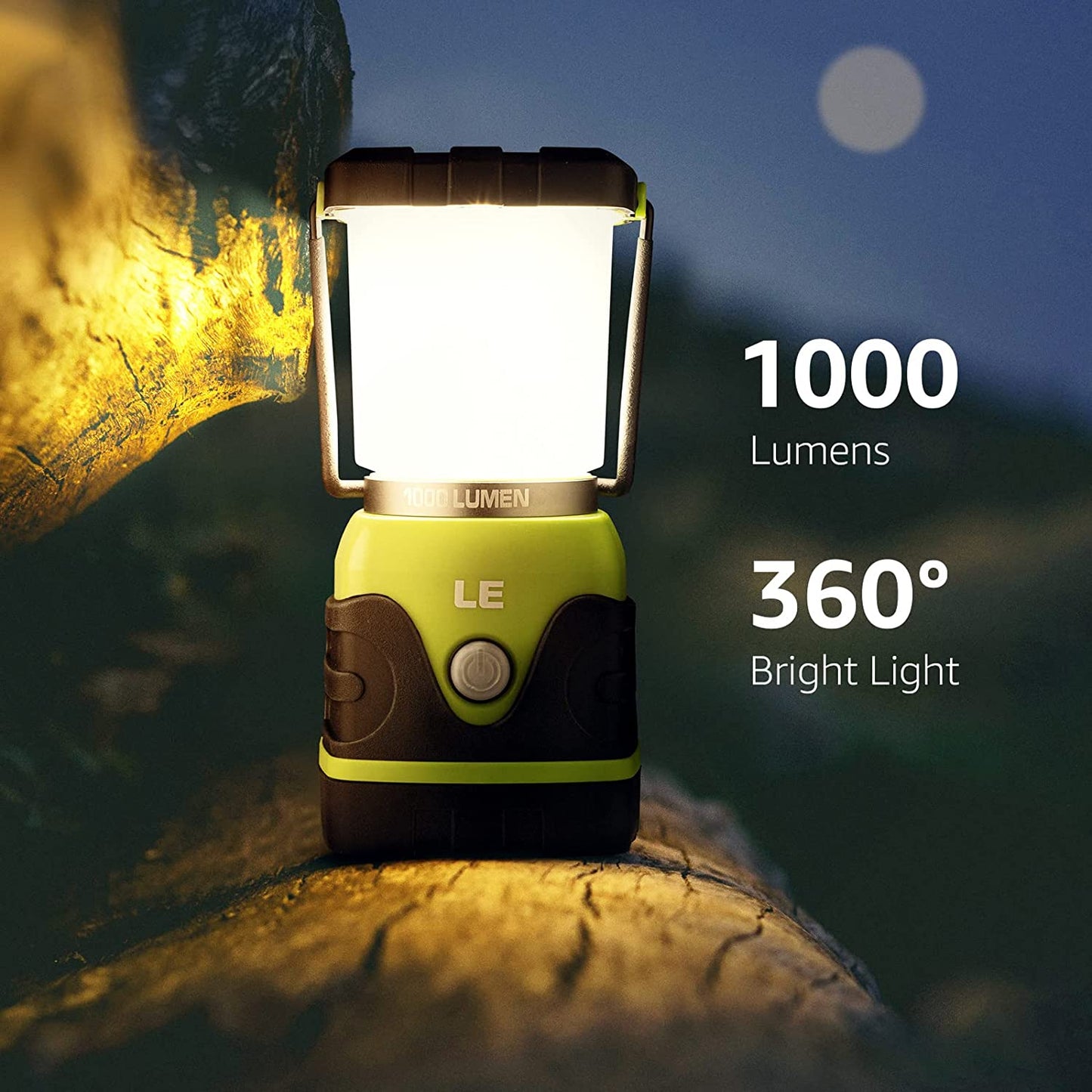 LE LED Camping Lantern, Battery Powered 1000lm Black and Green