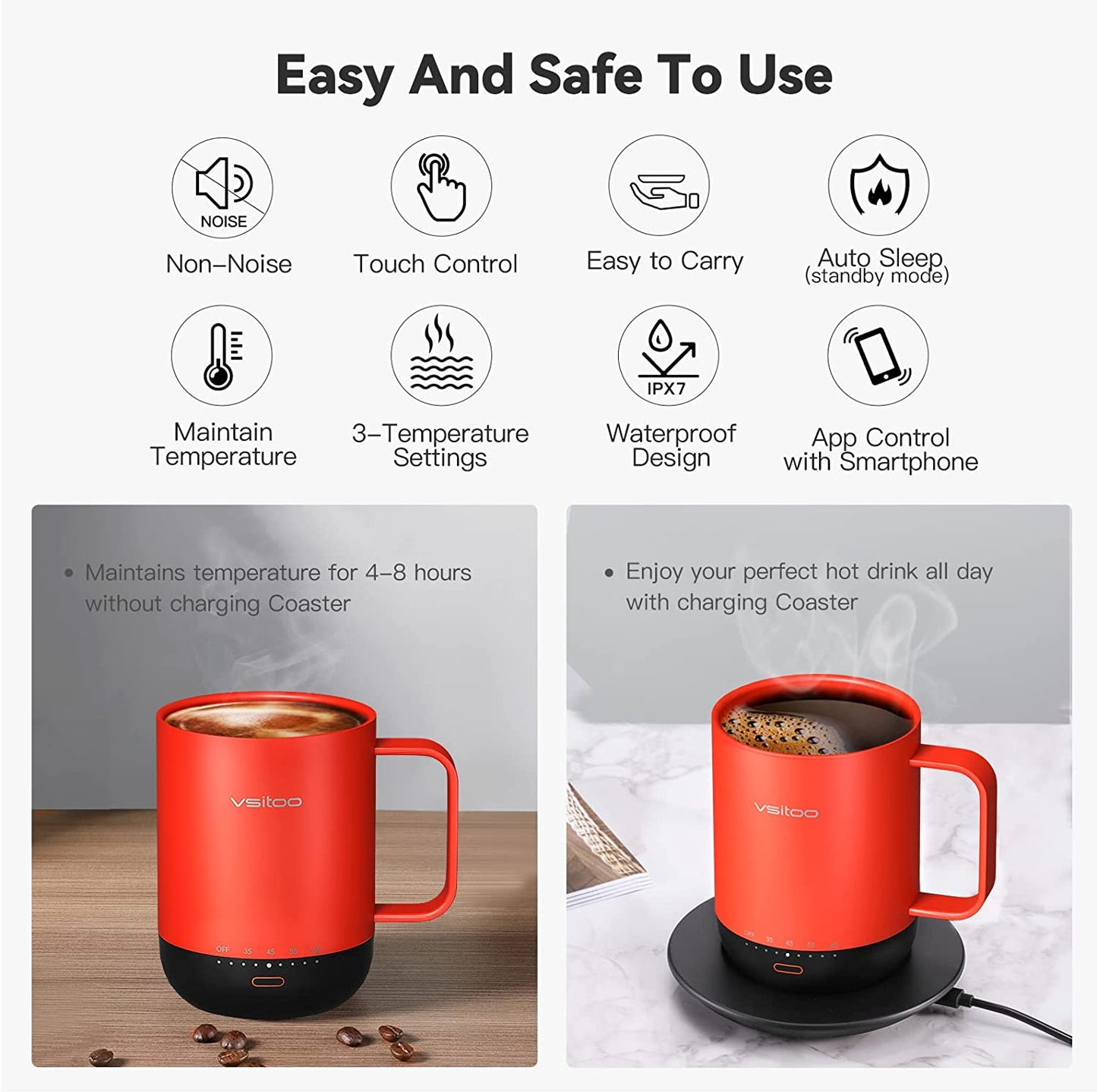 VSITOO Temperature Control Smart Mug with Lid, Coffee Warmer Mug...