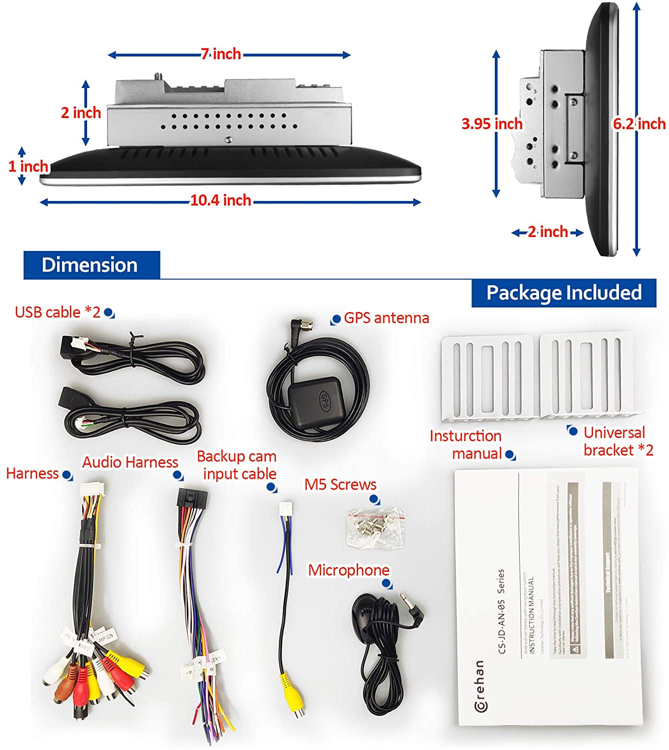 Double Din Car Stereo - Corehan 10.1 inch Andeoid 10-2GB Ram 16GB Rom