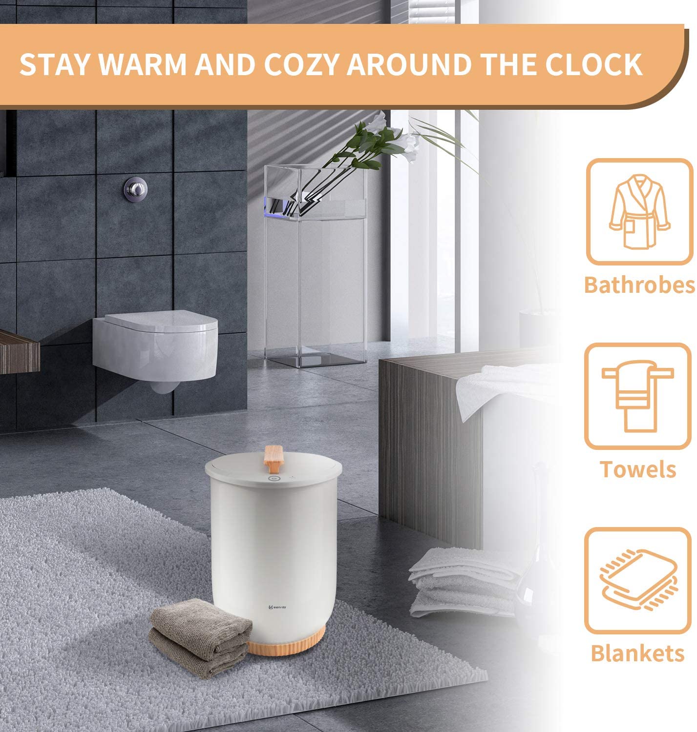 Keenray Bucket Style Towel Warmers, Luxury Warmer, Fog Gray