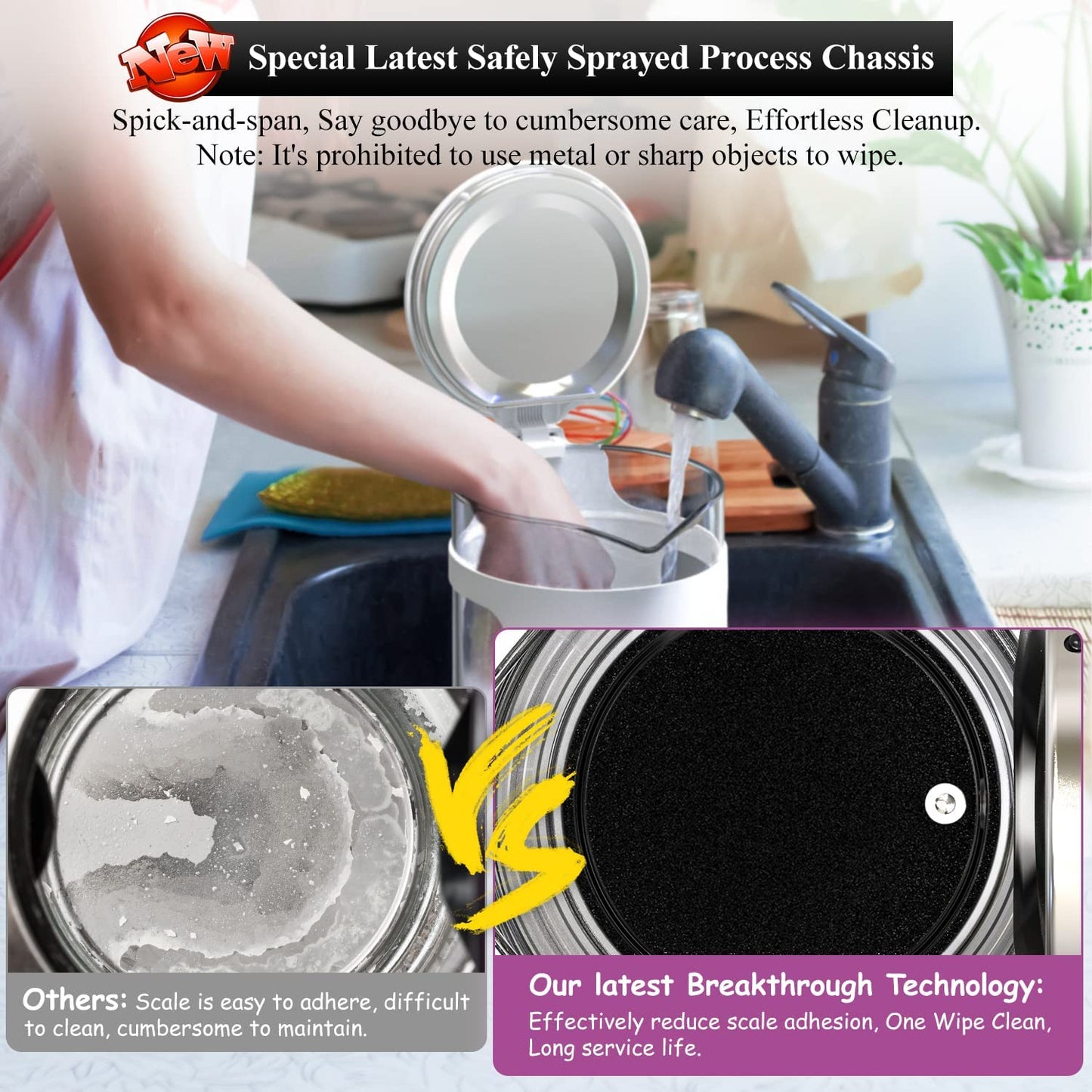 Electric Kettle, Intelligent Temp Control, One Wipe Clean, 5 LED Light White